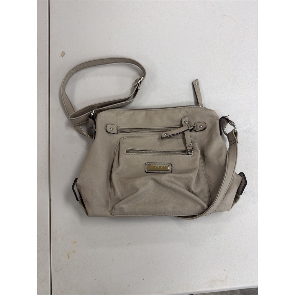 Rosetti Womans Gray Shoulder Bag-Faux Leather-Many Pockets-MEDIUM Sized